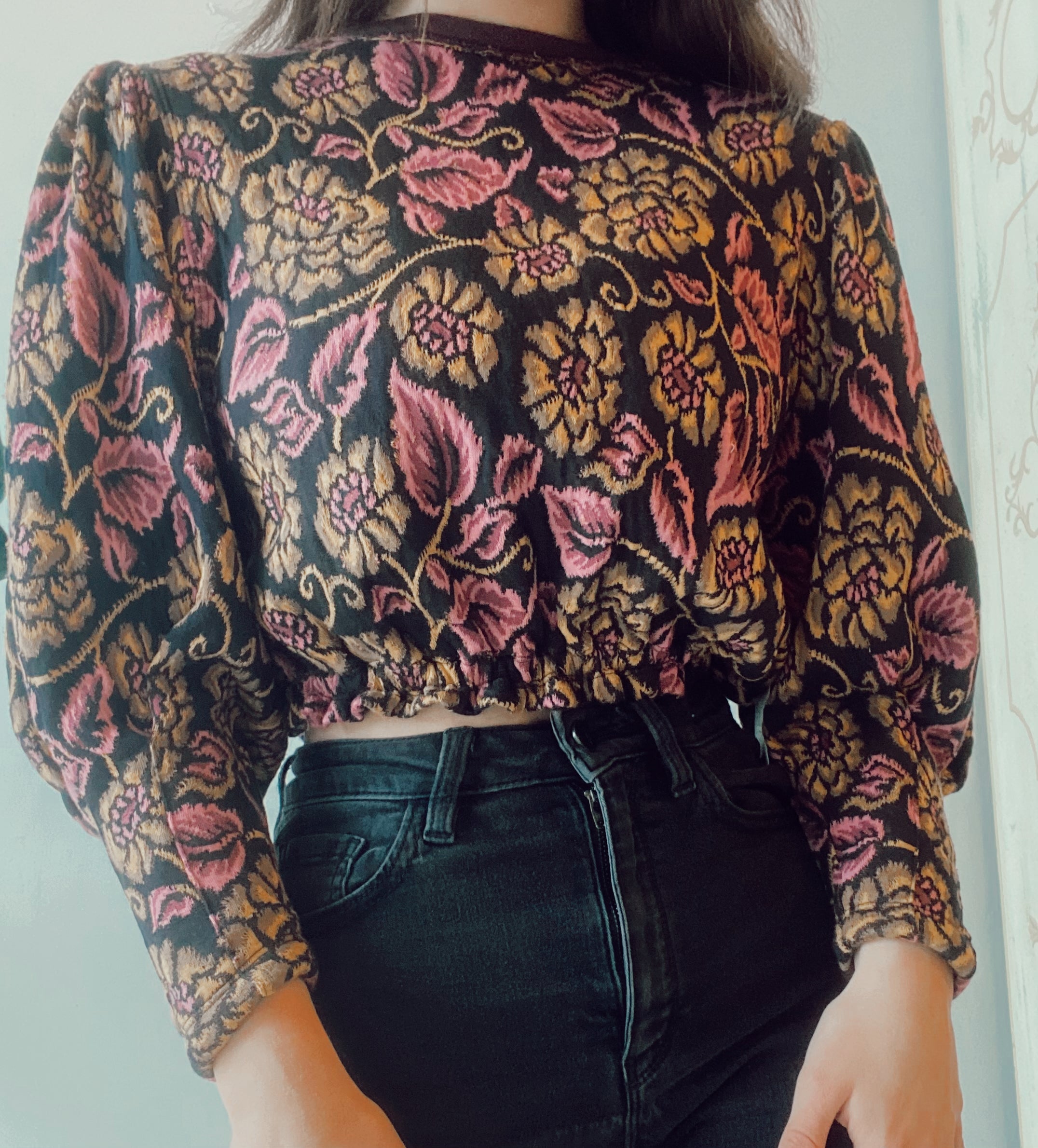 FREE PEOPLE Floral Puff Sleeve NO ORDINARY Reversible Top
