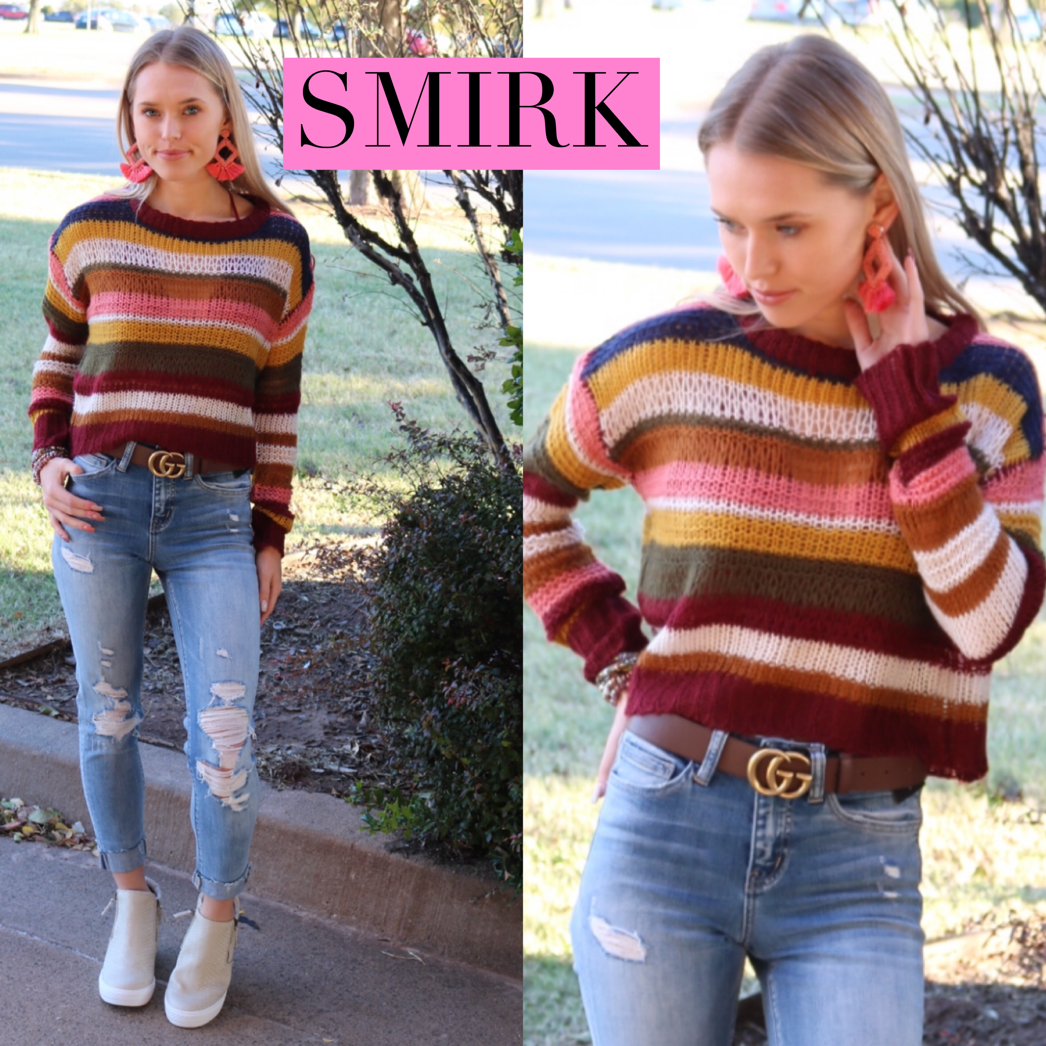 FavLux SMIRK Stripe WaistCrop Sweater