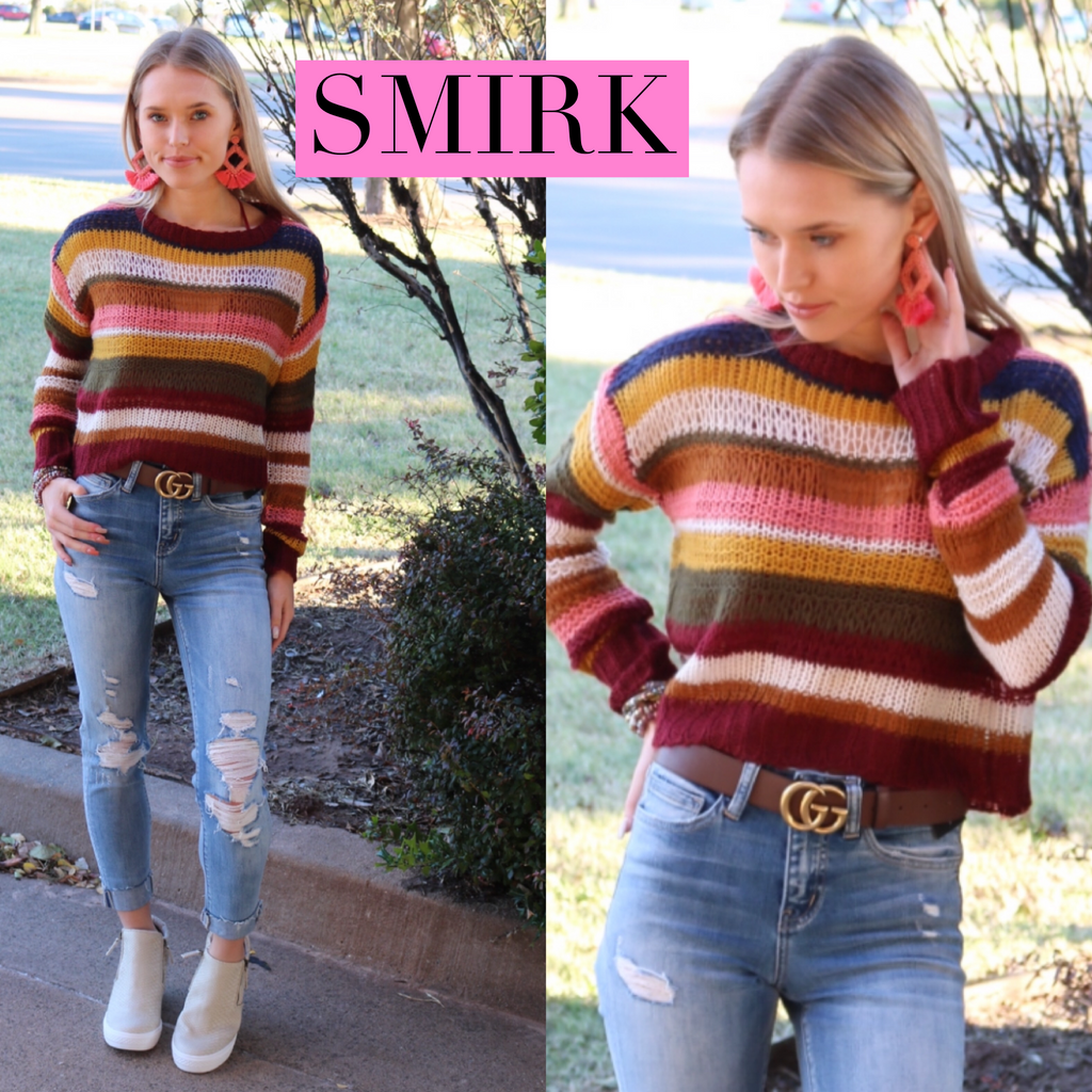FavLux SMIRK Stripe WaistCrop Sweater