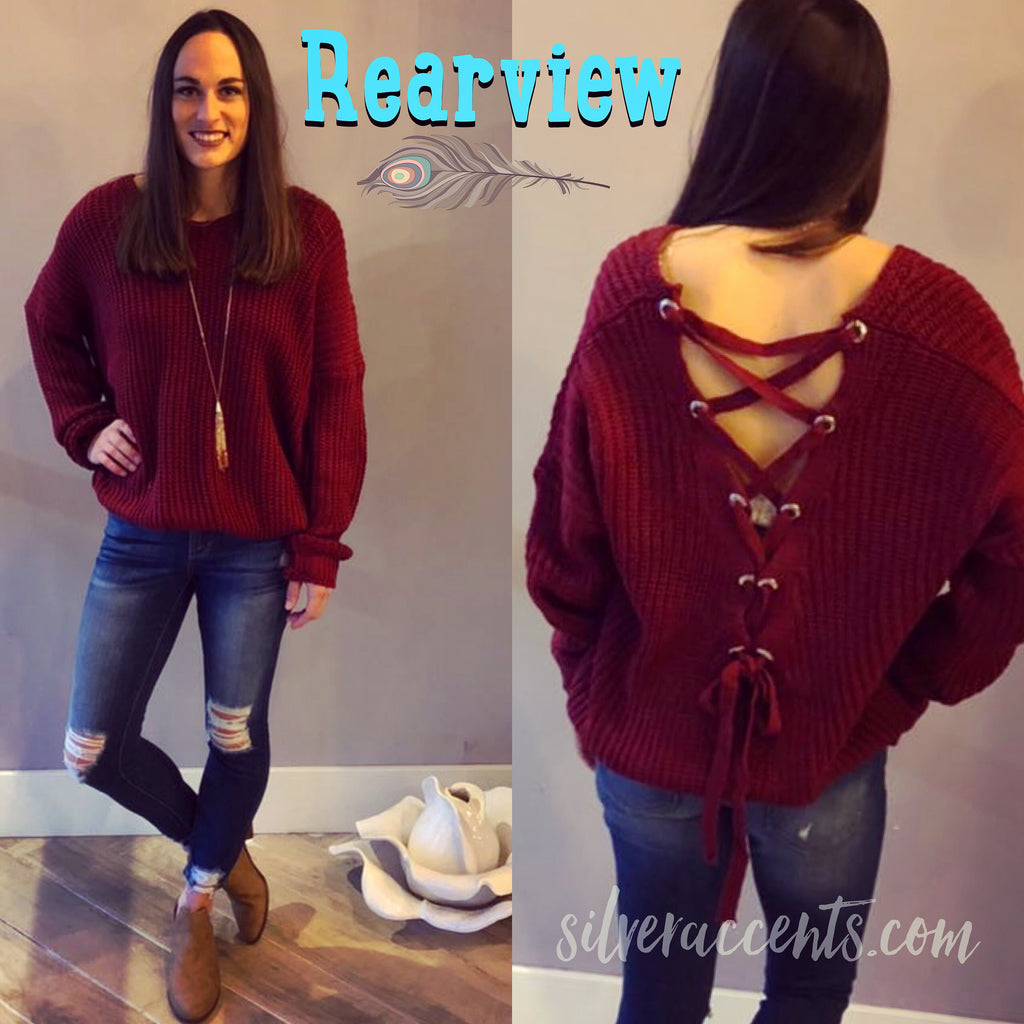 REARVIEW LaceUp Back Tunic Sweater Top