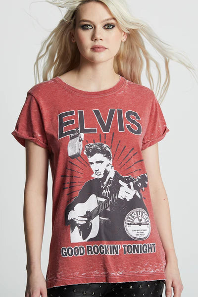 *RECYCLED KARMA Burnout ELVIS Good Rockin Tonight ShortSleeve Tee