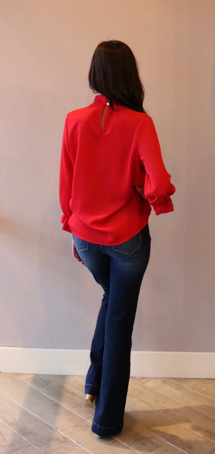 ESCAPE RuffleNeck/Sleeve 3/4 Sleeve Top