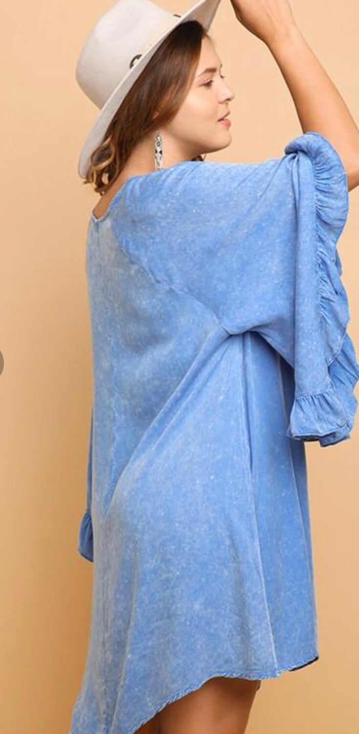 R&R Mineral Wash Ruffle Sleeve Dress