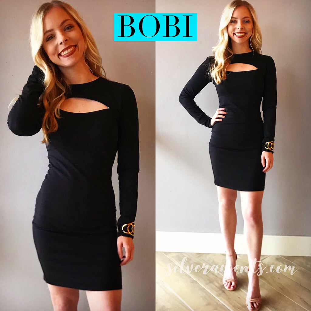 BOBI CROSSFIRE Keyhole Long Sleeve Modal Jersey Bodycon Dress