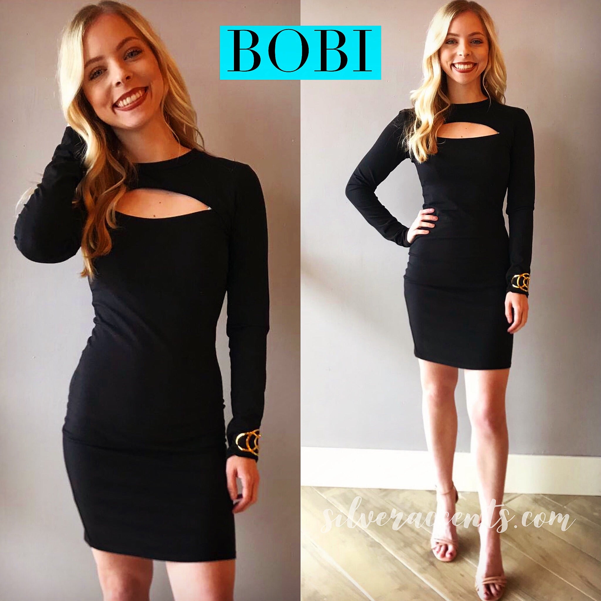BOBI CROSSFIRE Keyhole Long Sleeve Modal Jersey Bodycon Dress