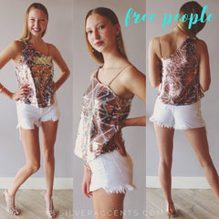 FREE PEOPLE One Shoulder DISCO FEVER Sequin Tank Top