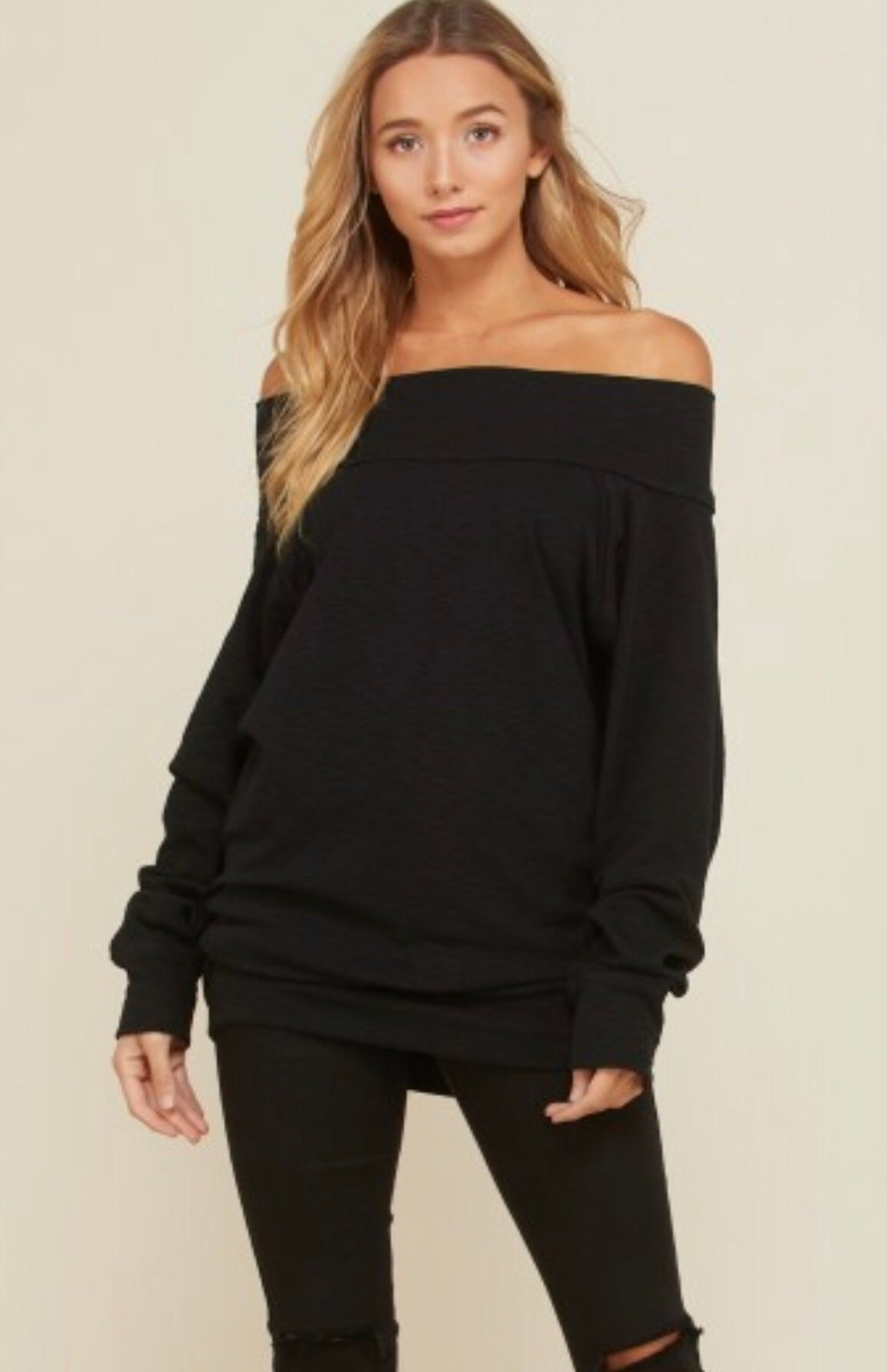 TAKE IT EASY Off Shoulder Slub Knit Sweater Tunic Top