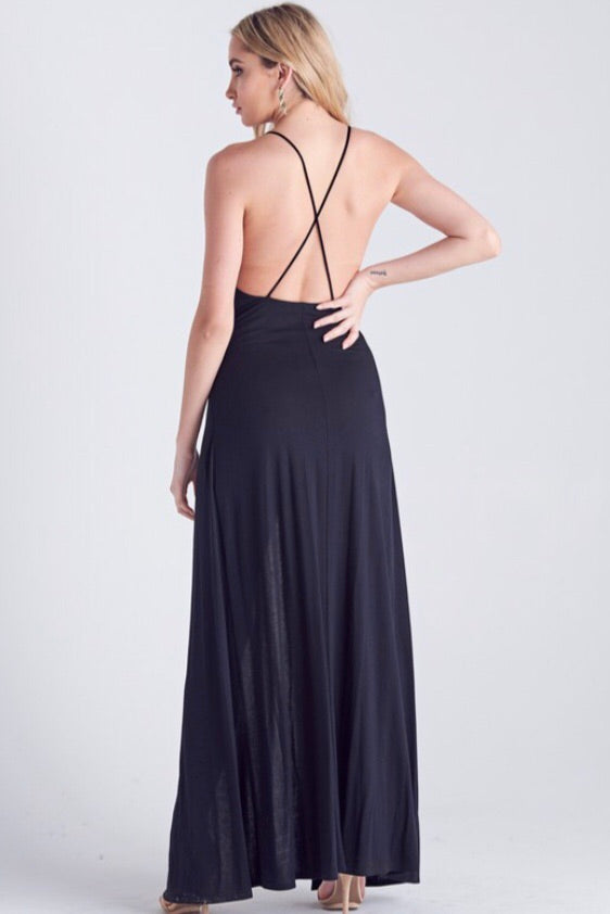 Blue Blush VITAL Blue Blush VITAL TwistFront DeepV-Neck Layered JerseyKnit Maxi Dress