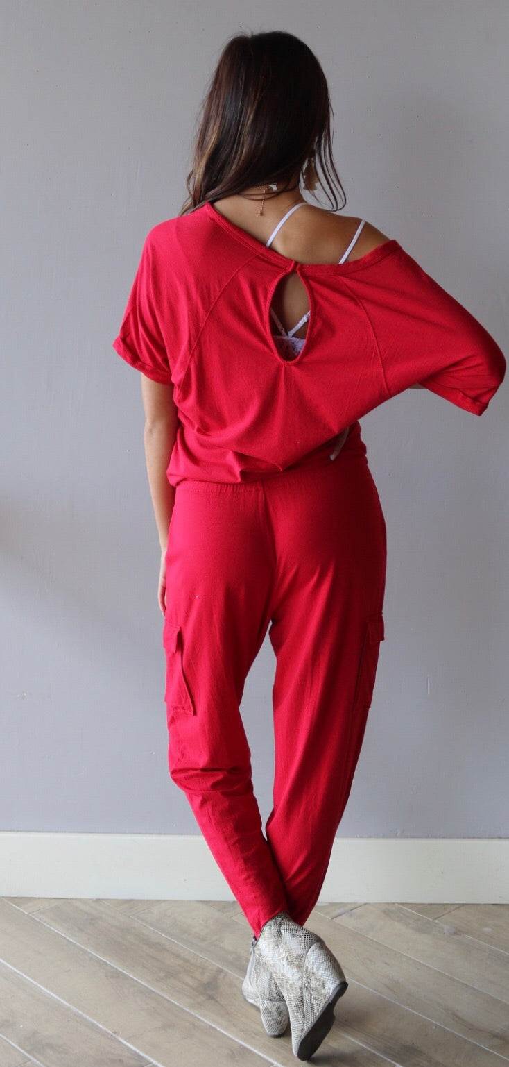 BOBI Supreme Jersey MILLENNIAL RollSleeve Cargo Skinny Jumpsuit