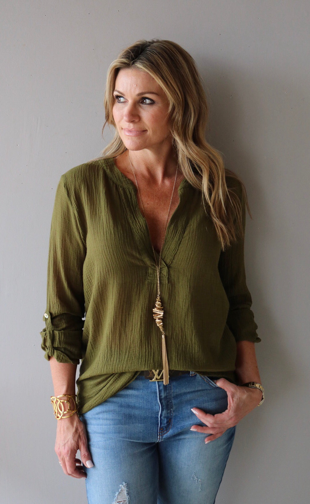 BOBI Gauze VINEYARD RollSleeve Tunic Top