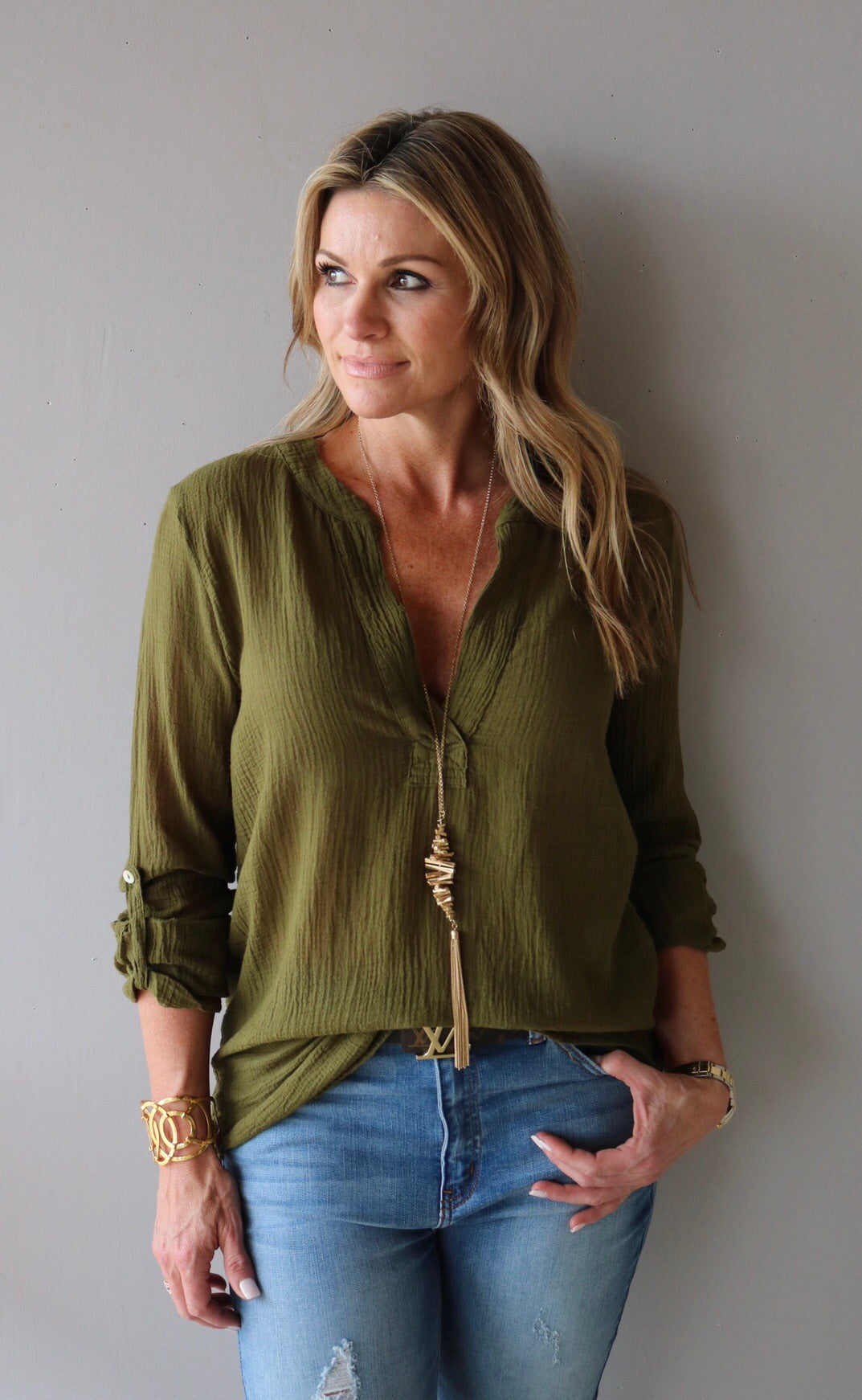 BOBI Gauze VINEYARD RollSleeve Tunic Top