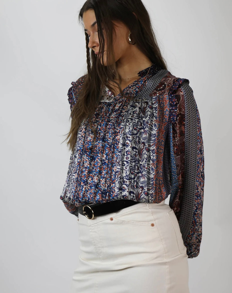DEAR JOHN Mix~Print ALANI Spliced Hi~Neck Top