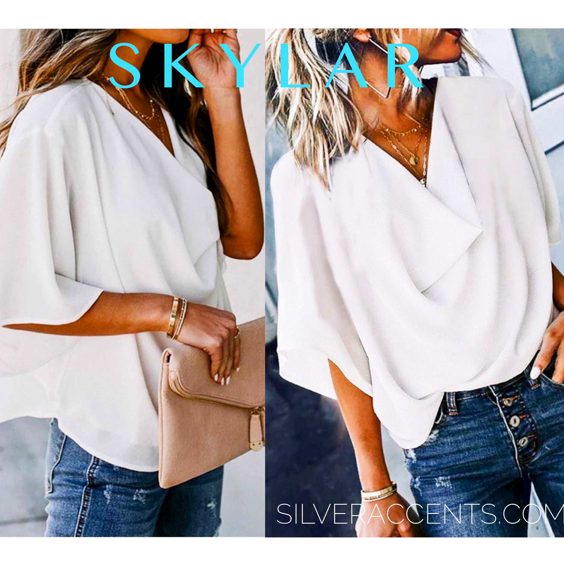 SKYLAR WideSleeve CowlNeck LooseFit Woven Blouse