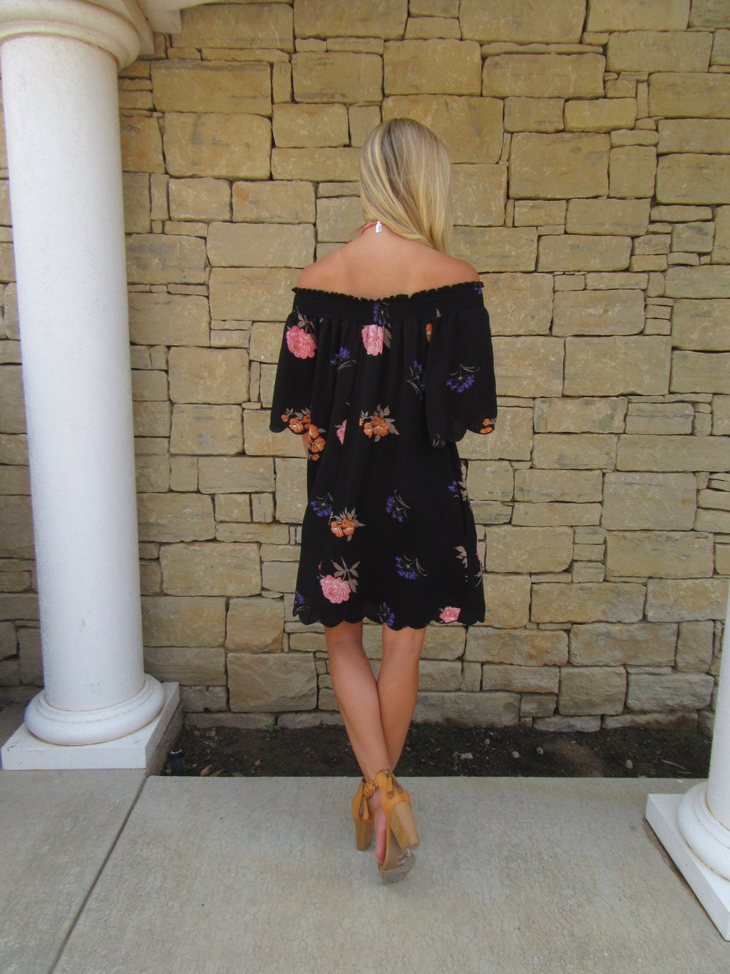 FREMONT Floral OffShoulder ScallopTrim Shift Dress