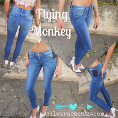 FLYING MONKEY FrayHem GREEK BLUE Ankle Crop Skinny Jeans
