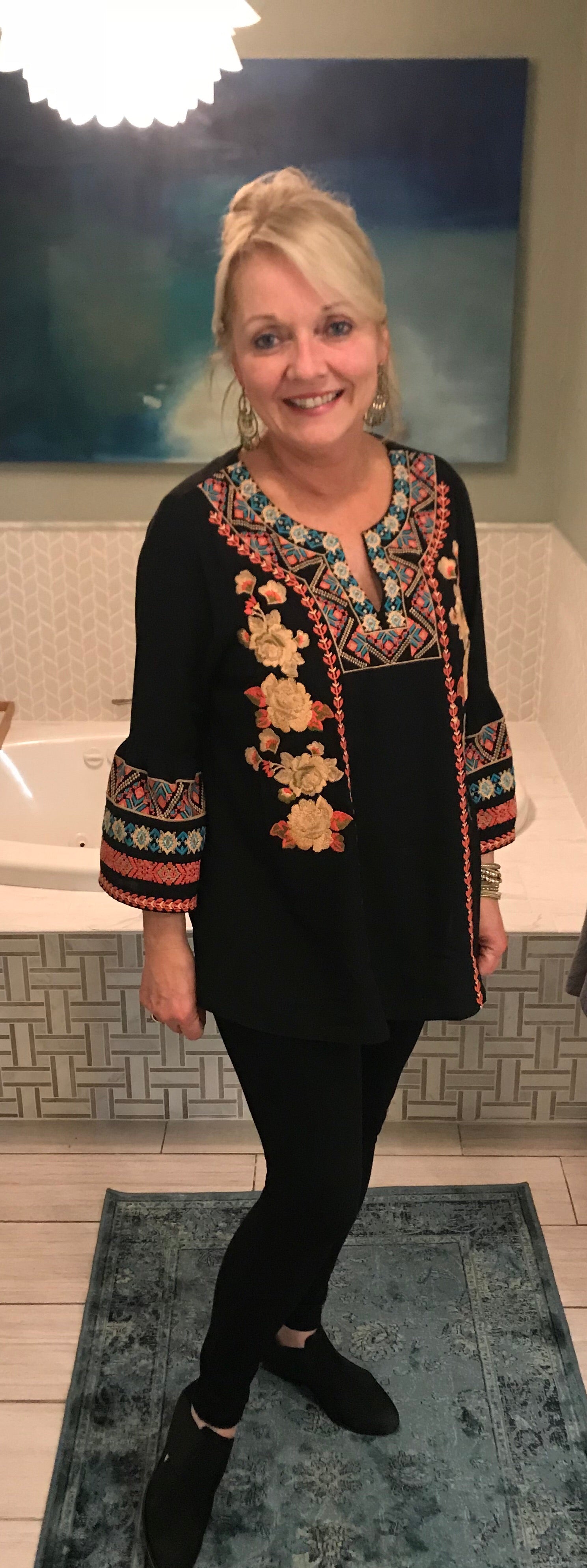FALL FROM GRACE Floral Embroidered Black Multi Top