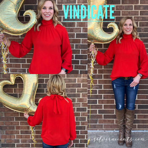 VINDICATE Hi-Neck KeyHole TieBack LongSleeve Top