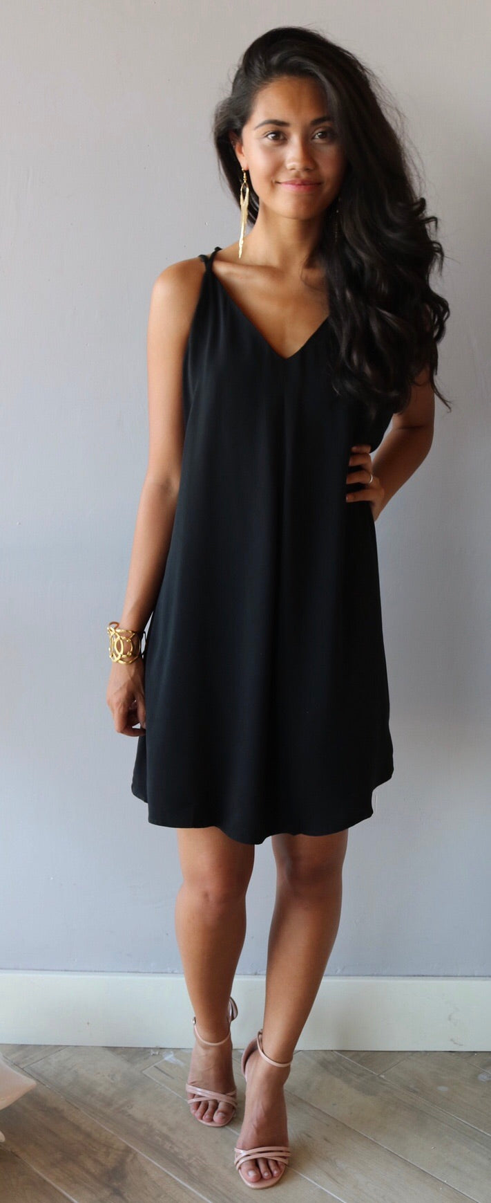 ABOVE THE CUT Lasercut Back Strappy Chiffon Shift Dress