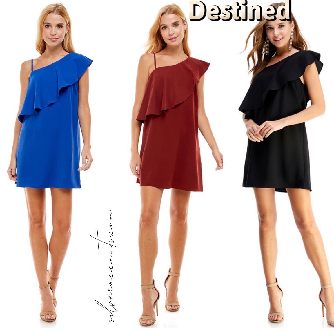DESTINED Ruffle OneShoulder Popover Woven Dress