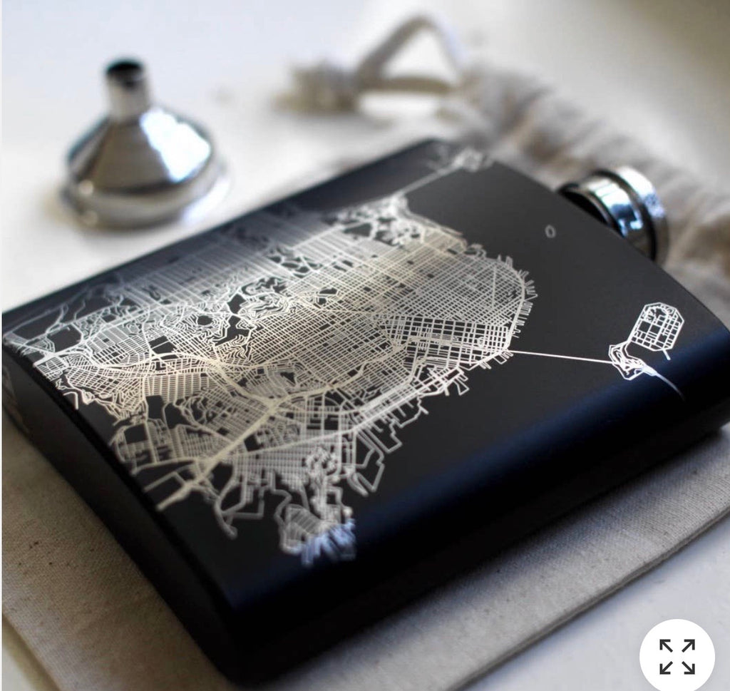 DIRECTIONS Engraved Map Hip Flask w/Funnel