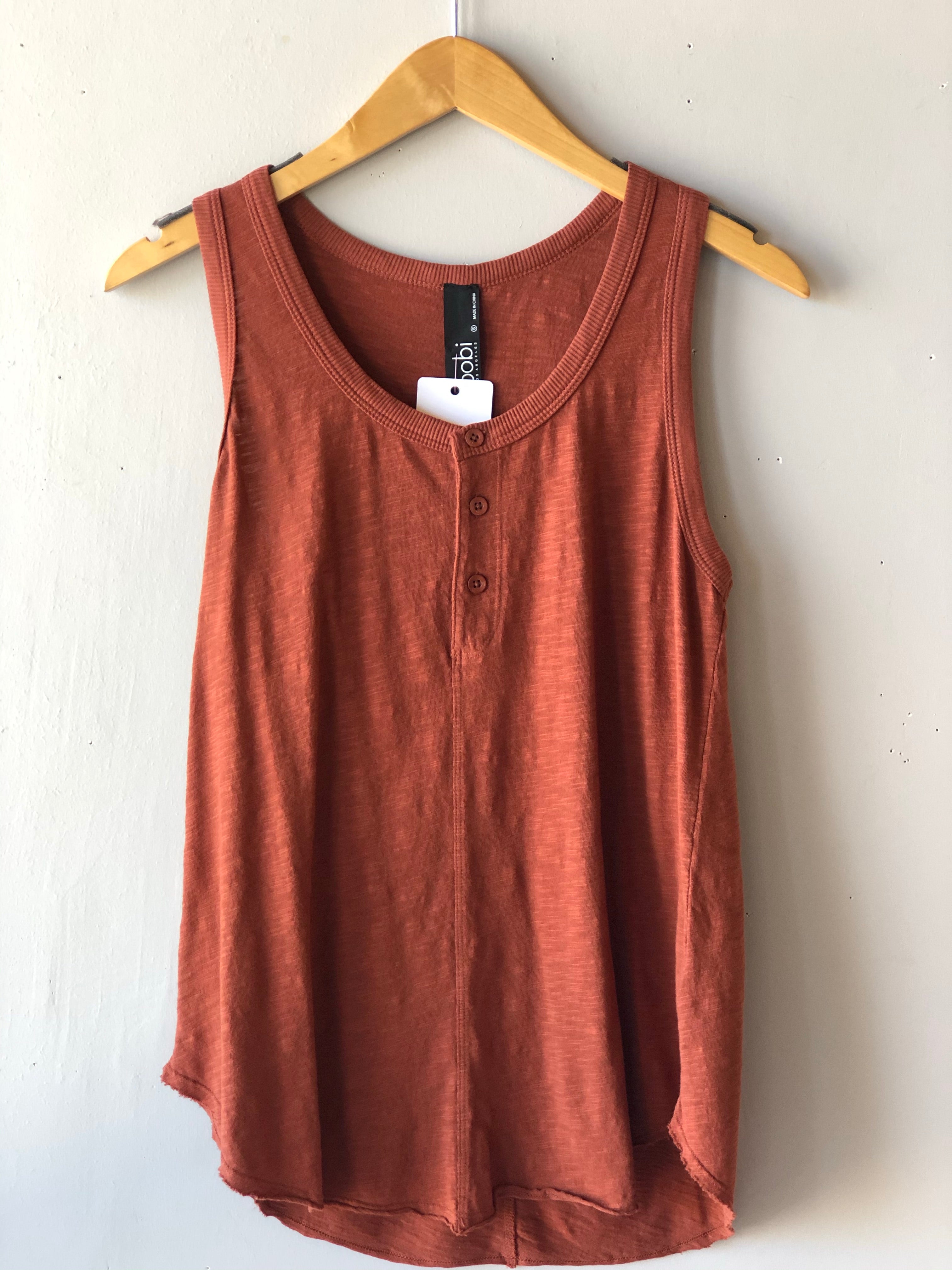BOBI Button Henley CRAFT Slub Jersey/RibKnit Mix ScoopHem Tank Top