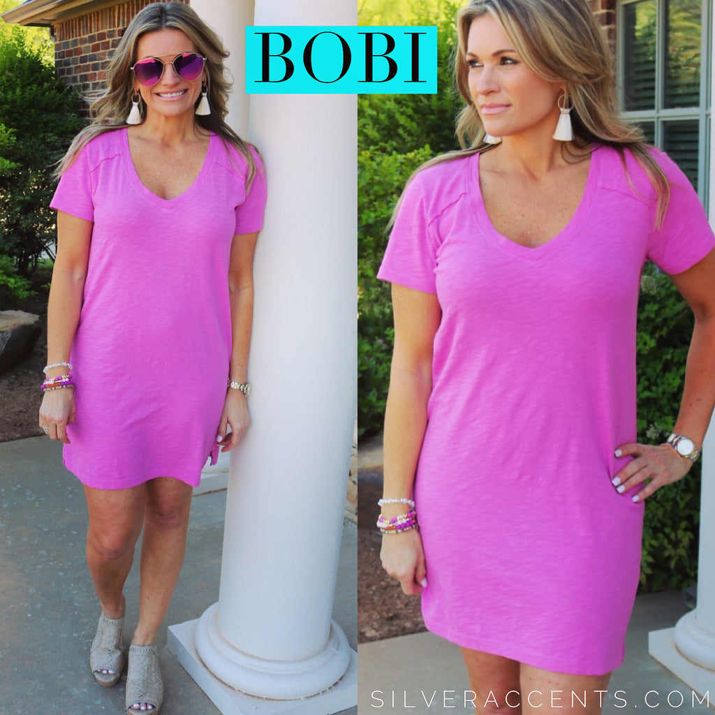 BOBI V-Neck BOURNE RawHem T-Shirt Dress