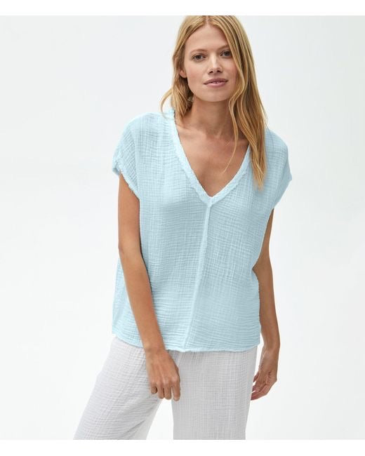 *MICHAEL STARS DoubleGauze DRAYA Hilo V-Neck Top