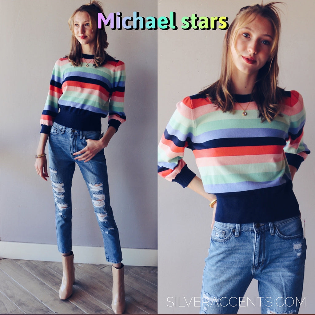 MICHAEL STARS CrewNeck DOLLY Striped Sweater