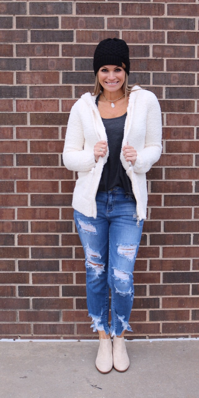 CODDLED Berber Fleece Zip Hoodie Top