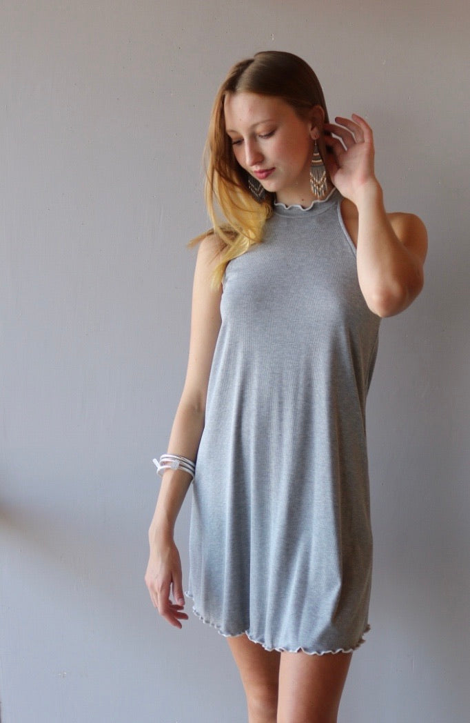 TWEAK MockNeck RibKnit MerrowTrim RacerBack A-Line Dress