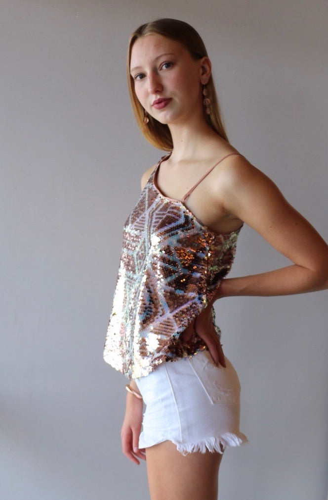 FREE PEOPLE One Shoulder DISCO FEVER Sequin Tank Top