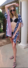 USA FLAG Tassel CoverUp Kimono Top