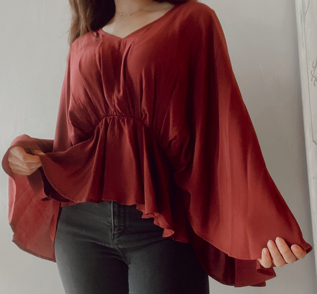 Restricted V-Neck Kimono Sleeve Top