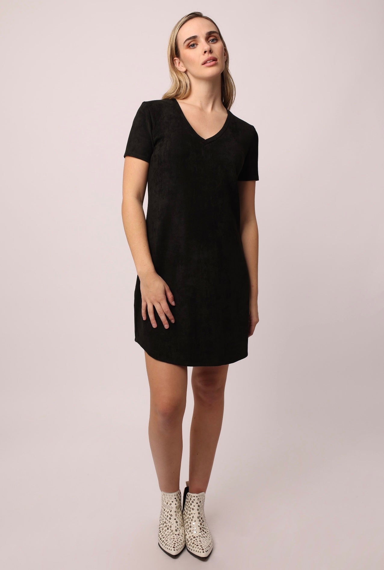 ANOTHER LOVE V-Neck ARIA ShortSleeve Stretch Suede Dress
