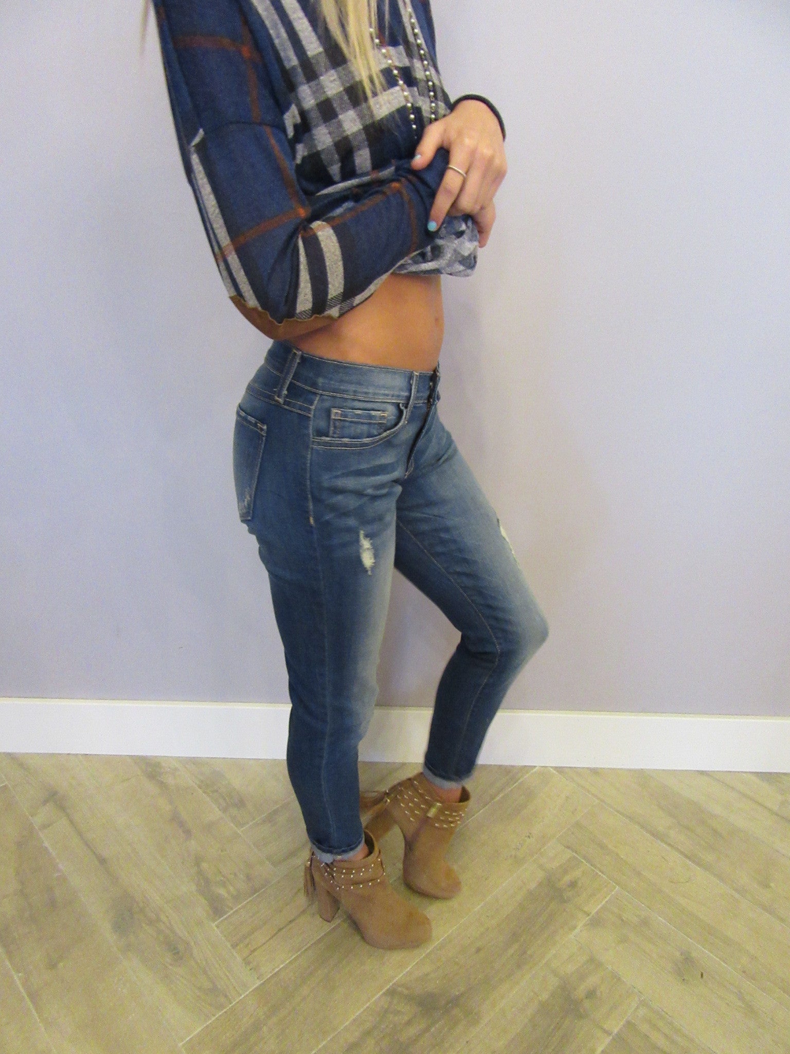 FLYING MONKEY Distressed HEFNER BLUE Slim Boyfriend Jean