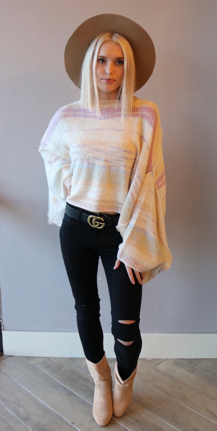 FREE PEOPLE Stripe SATURN Poncho Sweater Top