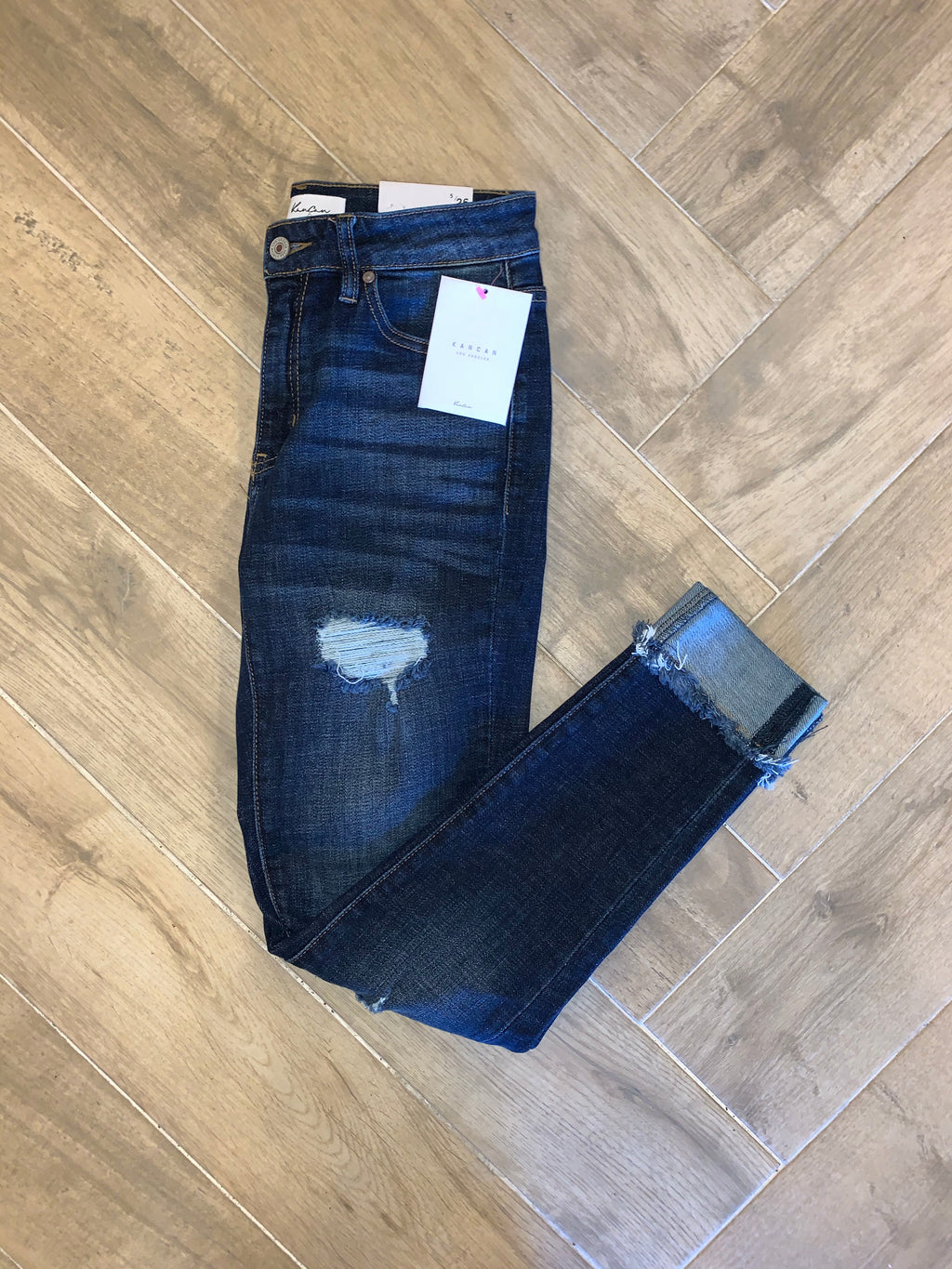 KC OUTREACH HIRISE Distressed Dark Blue Ankle Jeans