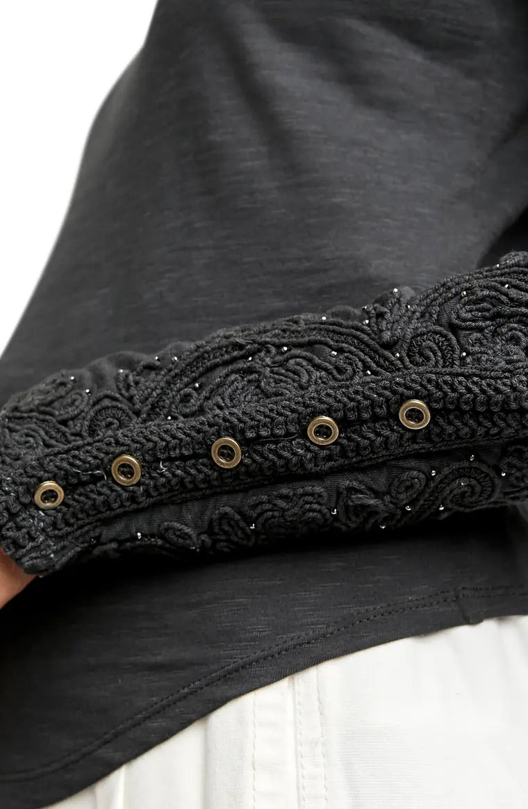 FREE PEOPLE Embroidered HOOKED ON YOU CUFF MockNeck Top