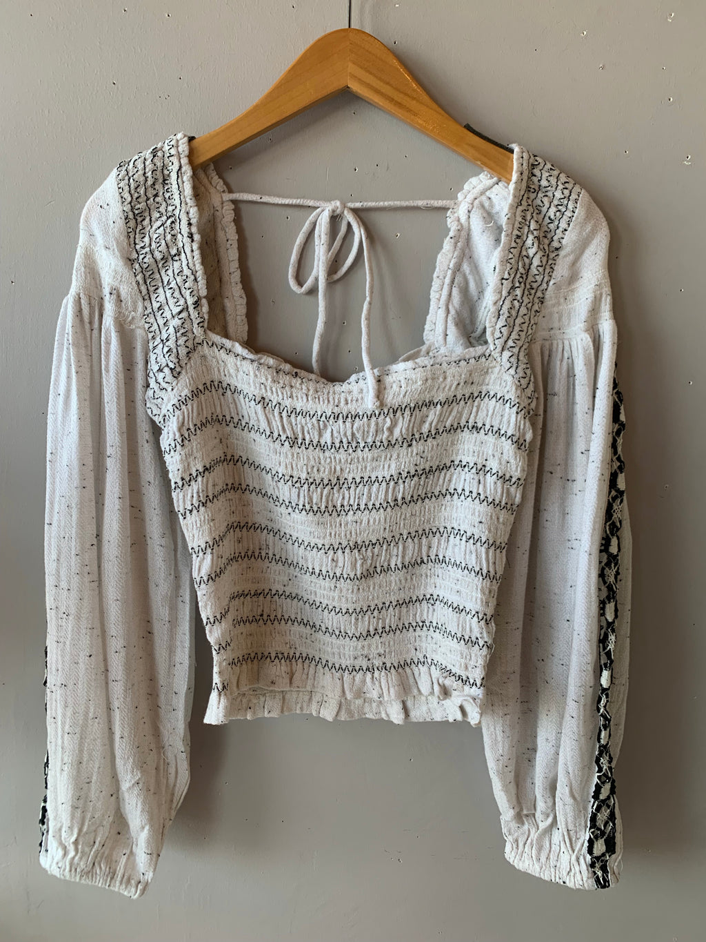 FREE PEOPLE Embroidered~Sleeve MAGGIE Smock~Bust Top