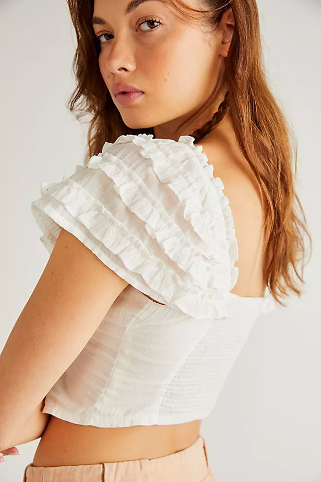 FREE PEOPLE Thank You Very Sweetly RuffleSleeve Top