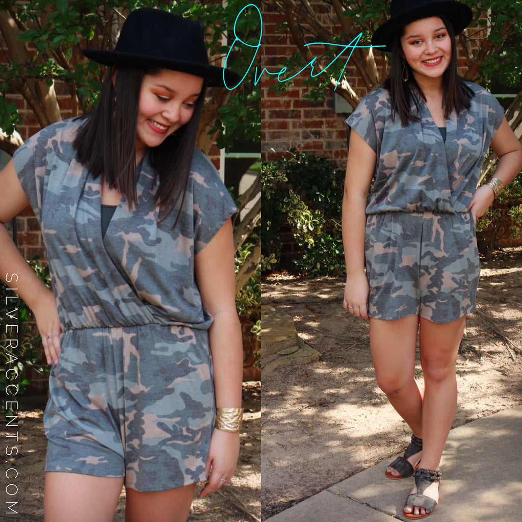 OVERT Camouflage Wrap V-Neck Jersey Short Romper