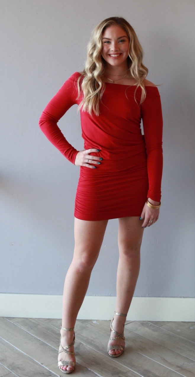 BOBI OffShoulder POSE ShirredSkirt Modal Jersey Dress