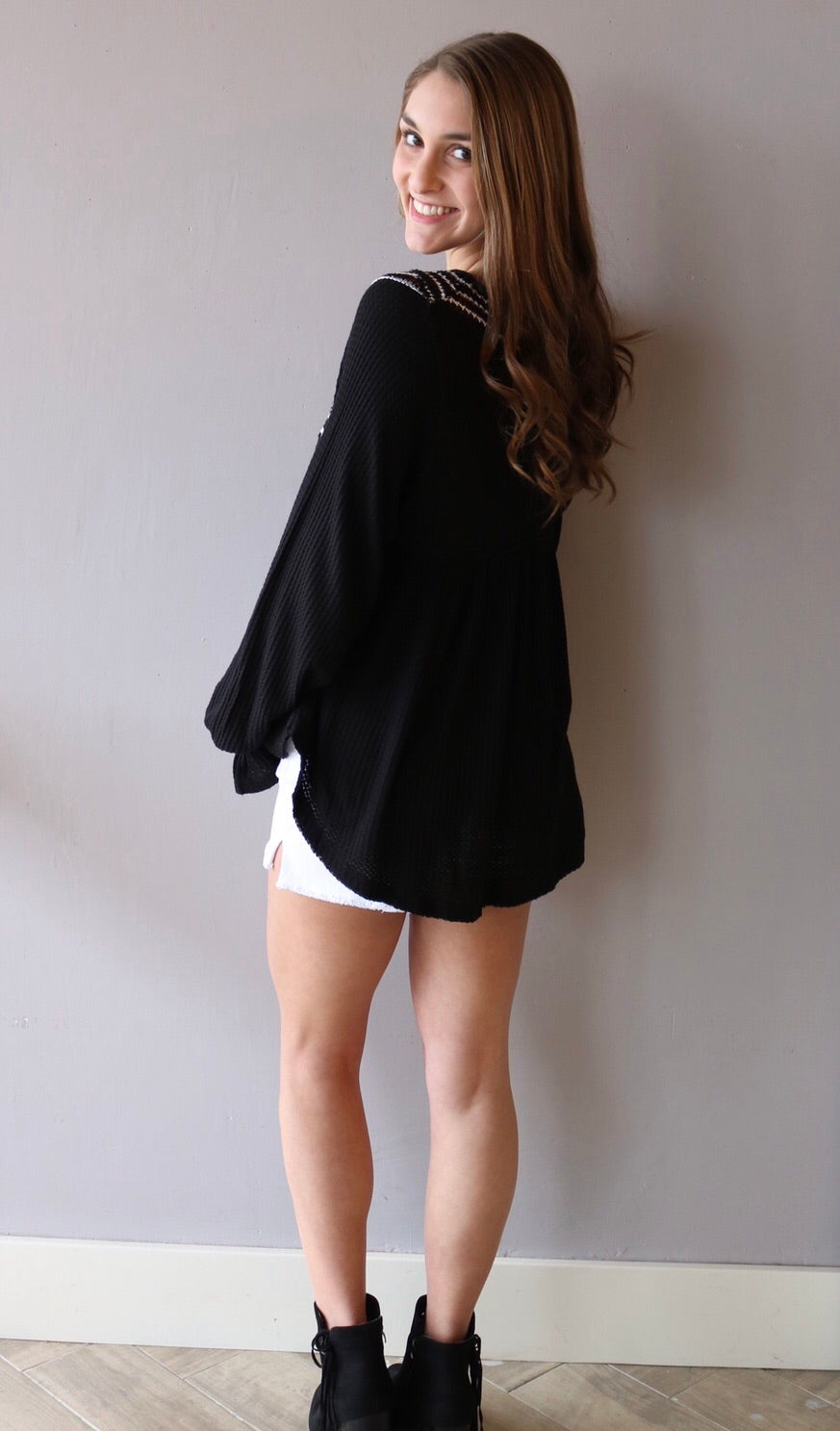 FREE PEOPLE CrochetNeck SOUL MATE WafflePrint ScoopHem Top