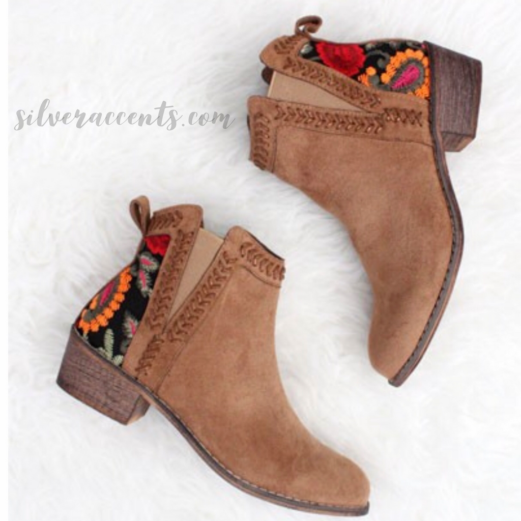 AURORA Floral Embroidered Back SlipOn Bootie Shoe