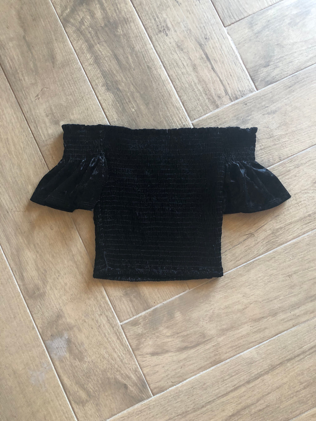 PLUSH Crushed Velvet Off Shoulder Smock WaistCrop Top