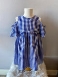 AARON AND AMBER Blue EXCURSION Gingham ColdShoulder Dress