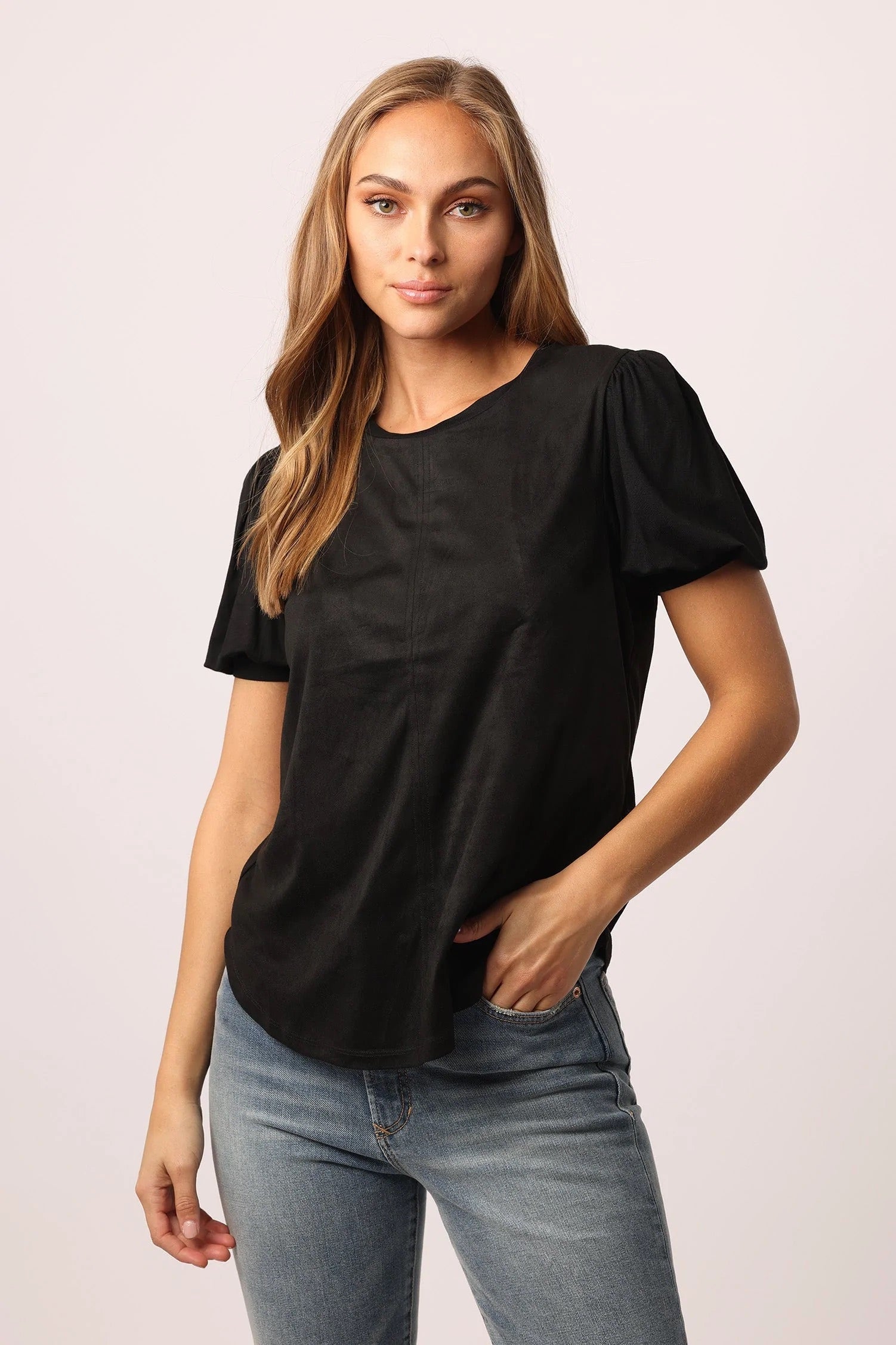 ANOTHER LOVE Bubble~Sleeve NISHA Stretch Suede Top