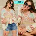 Adora RORY ColorBlock PuffSleeve V-Neck Sweater Top