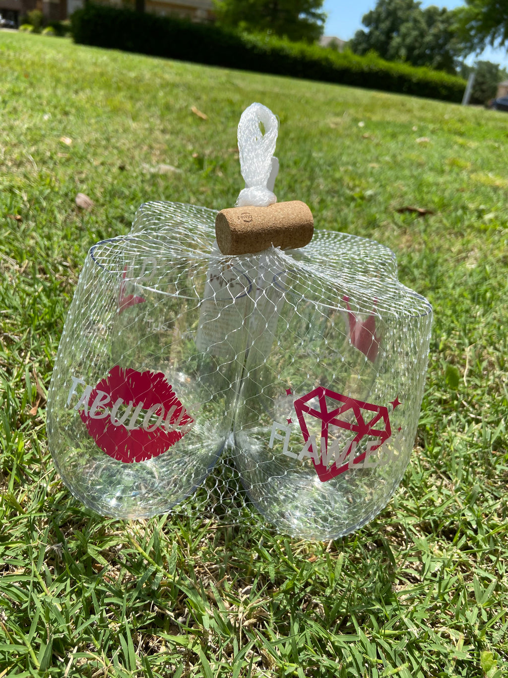 4 PACK Designer Shatterproof Logo Stemless Wine Glasses