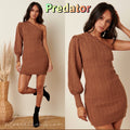 *PREDATOR OneShoulder Bisop! Sleeve CableKnit Sweater Dress